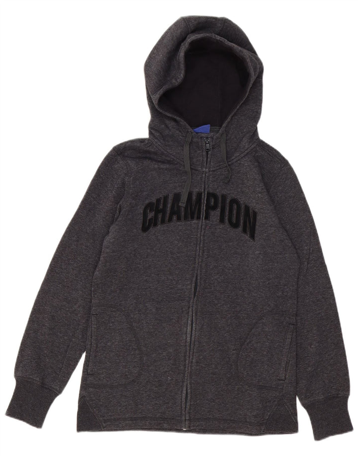 CHAMPION Pull à capuche zippé graphique pour hommes, petit coton gris chiné