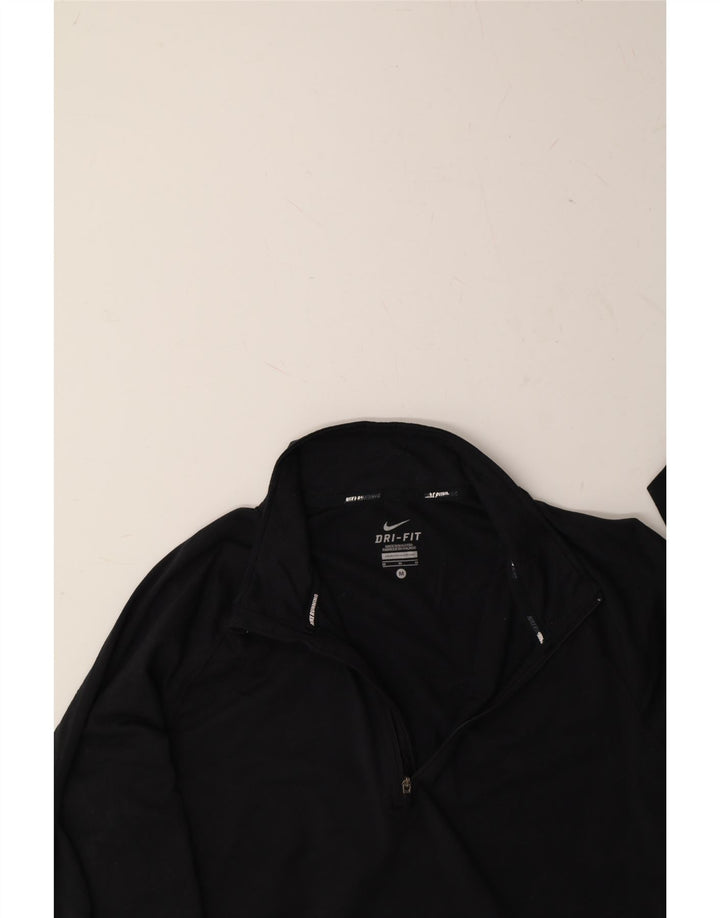 NIKE Mens Dri Fit Zip Neck Pullover Tracksuit Top Medium Black Polyester Vintage Nike and Second-Hand Nike from Messina Hembry 