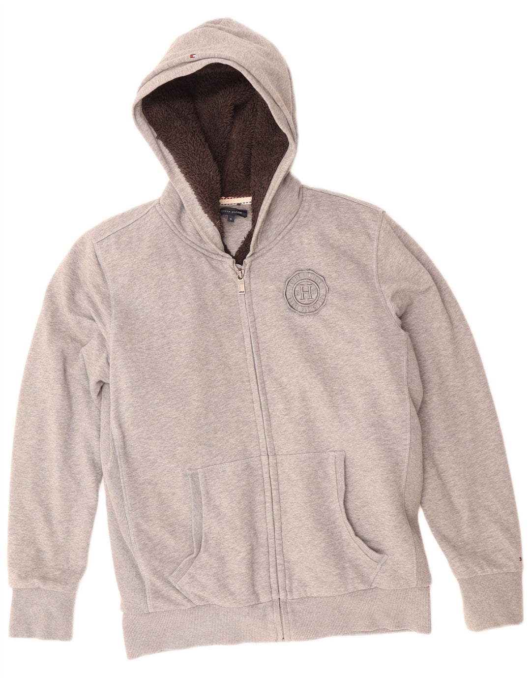 Tommy Hilfiger Pull à capuche zippé Sherpa garçon 15-16 ans Gris Coton