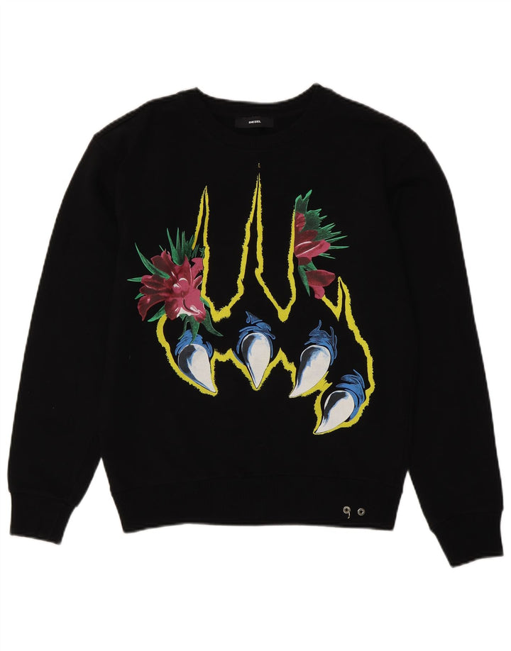 DIESEL Sweat-shirt graphique pour femme UK 10 Petit coton noir