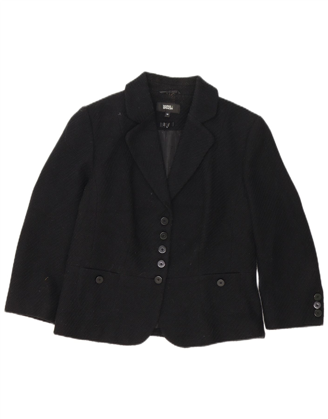 Marks & Spencer Veste blazer à 5 boutons pour femme UK 14 Noir moyen Polyester