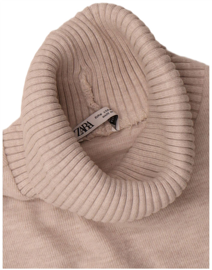 Zara Femme Débardeur Col Roulé UK 12 Coton Beige Moyen