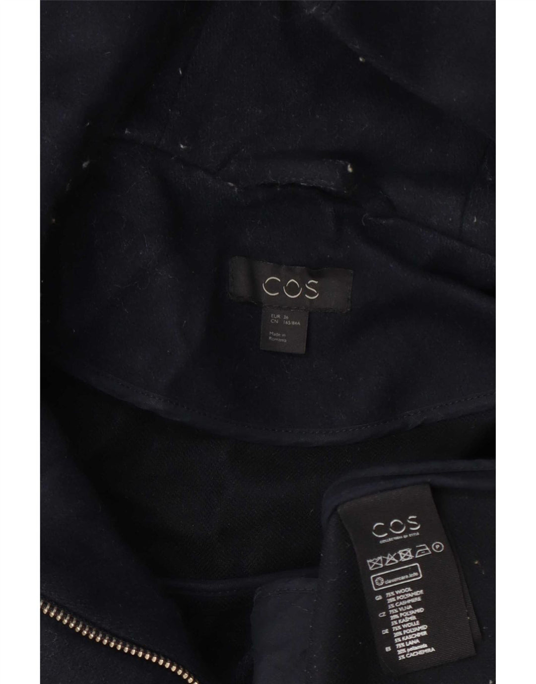 Cos Manteau à capuche pour femme EU 36 Petite laine bleu marine