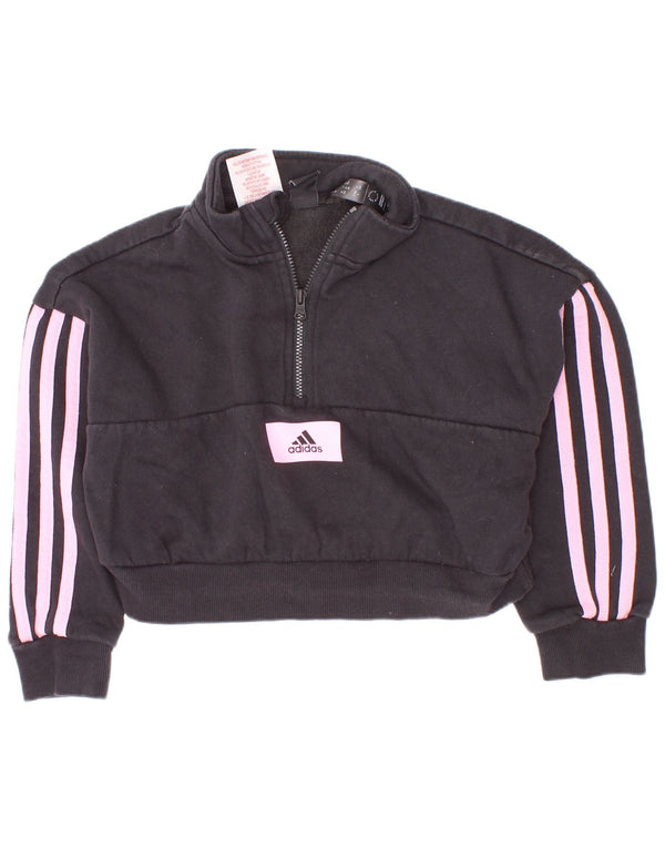 Adidas Sweat-shirt court à col zippé pour fille 5-6 ans en coton noir