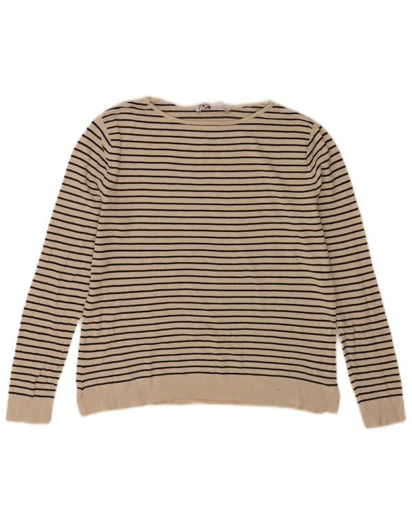 Zara Pull ras du cou pour femme UK 10 Petit blanc cassé rayé