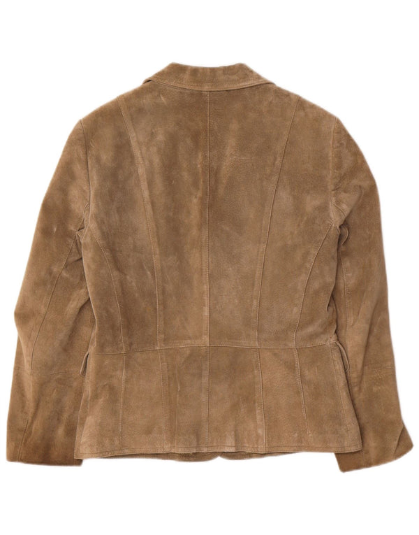 Taifun Veste blazer en daim à 2 boutons pour femme UK 10 Petit cuir kaki
