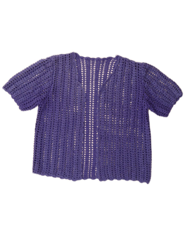 vintage Femmes Manches Courtes Crochet Cardigan Pull UK 12 Moyen Violet