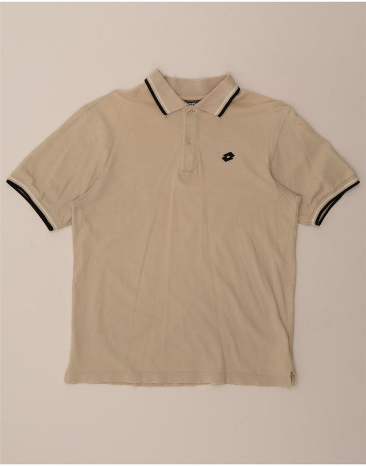 LOTTO Mens Polo Shirt Large Beige Cotton Vintage Lotto and Second-Hand Lotto from Messina Hembry 