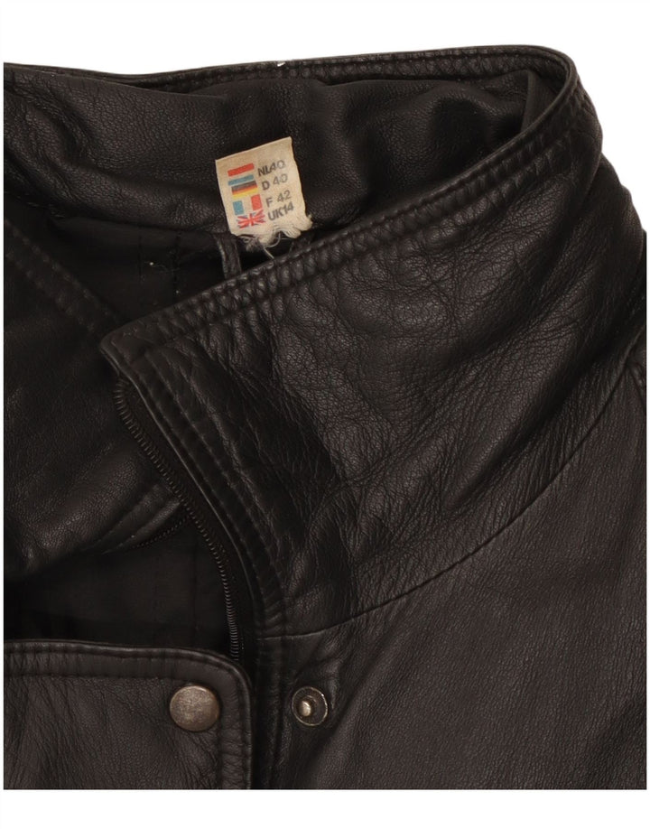 veste en cuir femme vintage UK 14 Grand cuir noir
