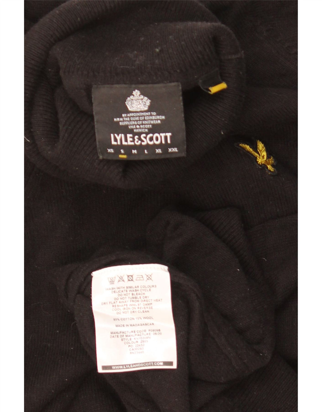 LYLE & SCOTT Pull Col Roulé Homme Petit Noir Coton