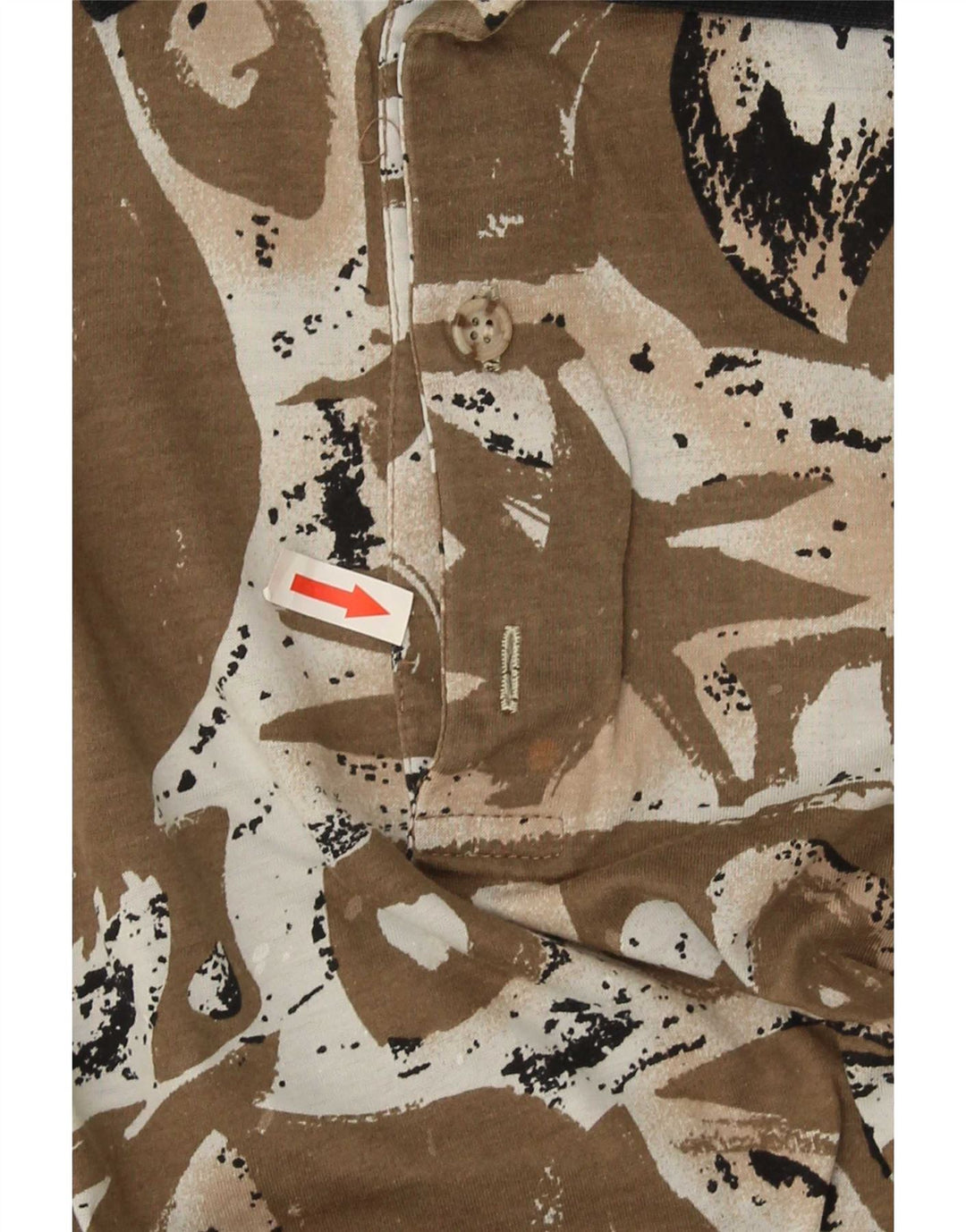vintage Mens Abstract Pattern Polo Shirt Grand Marron Moucheté