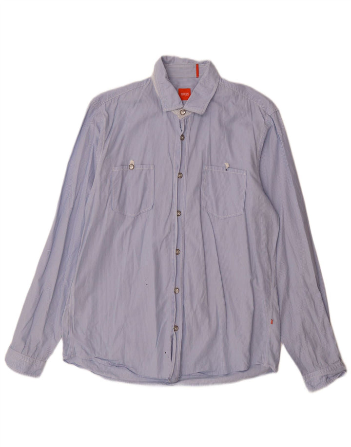 Hugo Boss Chemise homme en coton à fines rayures bleues