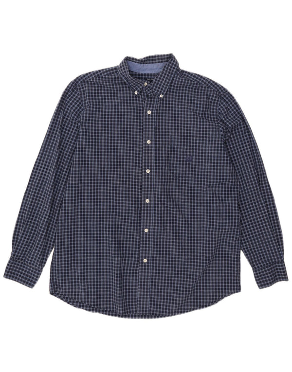 Chaps Chemise en flanelle pour homme facile d'entretien en coton à carreaux bleu marine