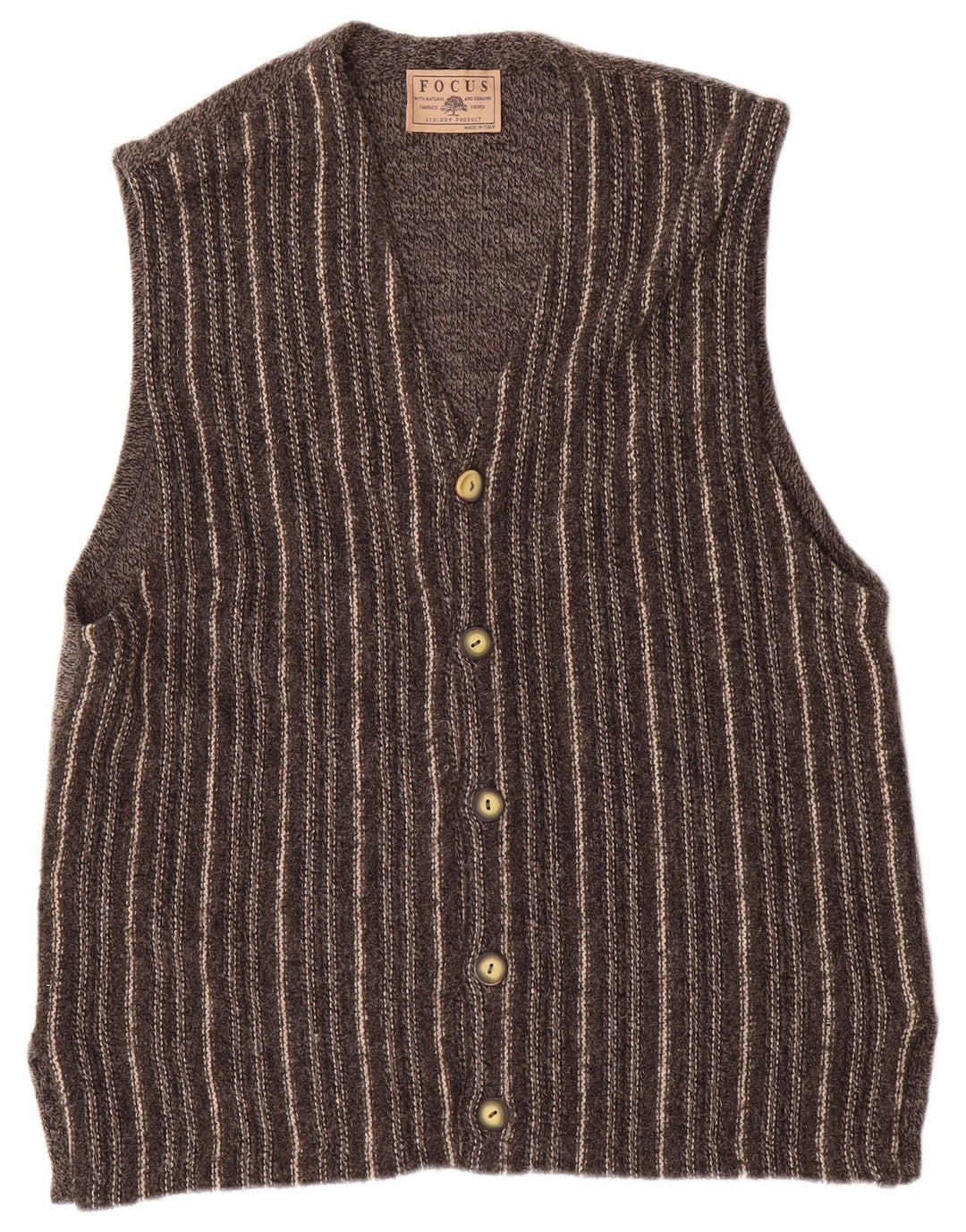 vintage Mens Cardigan sans manches Pull Laine rayée gris moyen