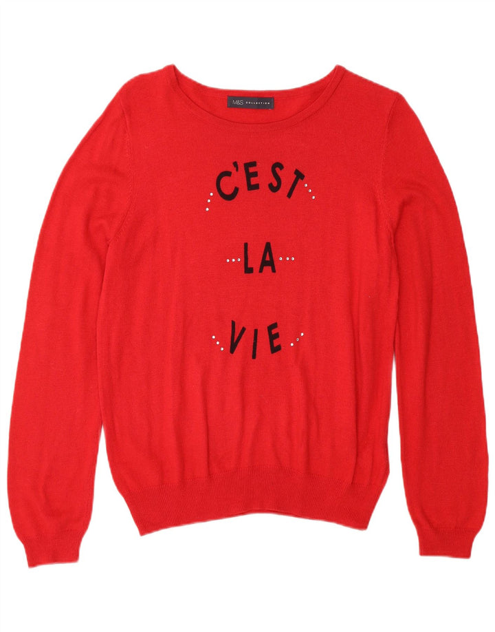 MARKS & SPENCER Pull graphique à col bateau pour femme UK 18 XL Rouge