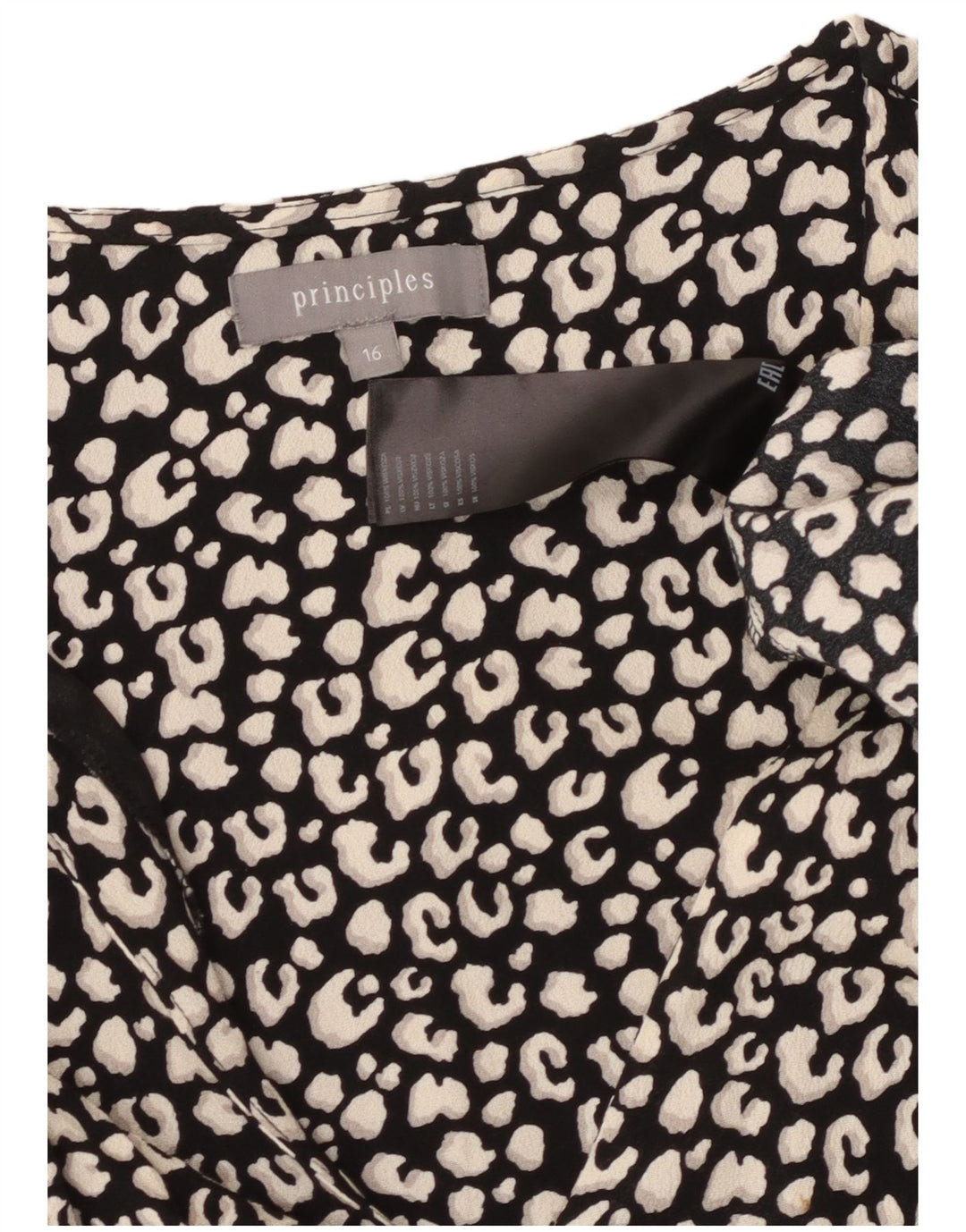 PRINCIPLES Robe à volants à manches 3/4 pour femme UK 16 Grand imprimé animal noir