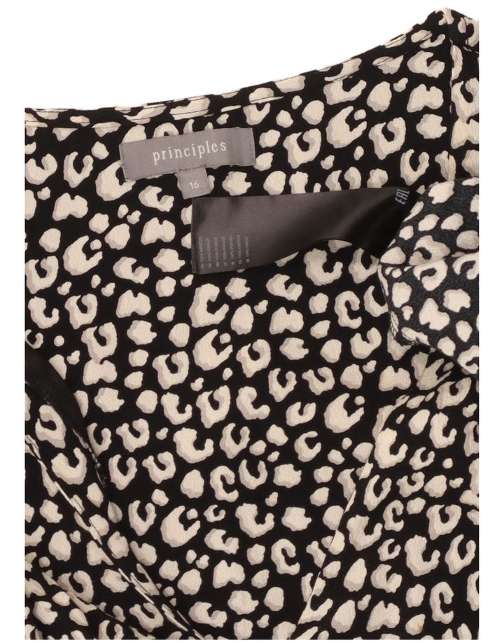 PRINCIPLES Robe à volants à manches 3/4 pour femme UK 16 Grand imprimé animal noir