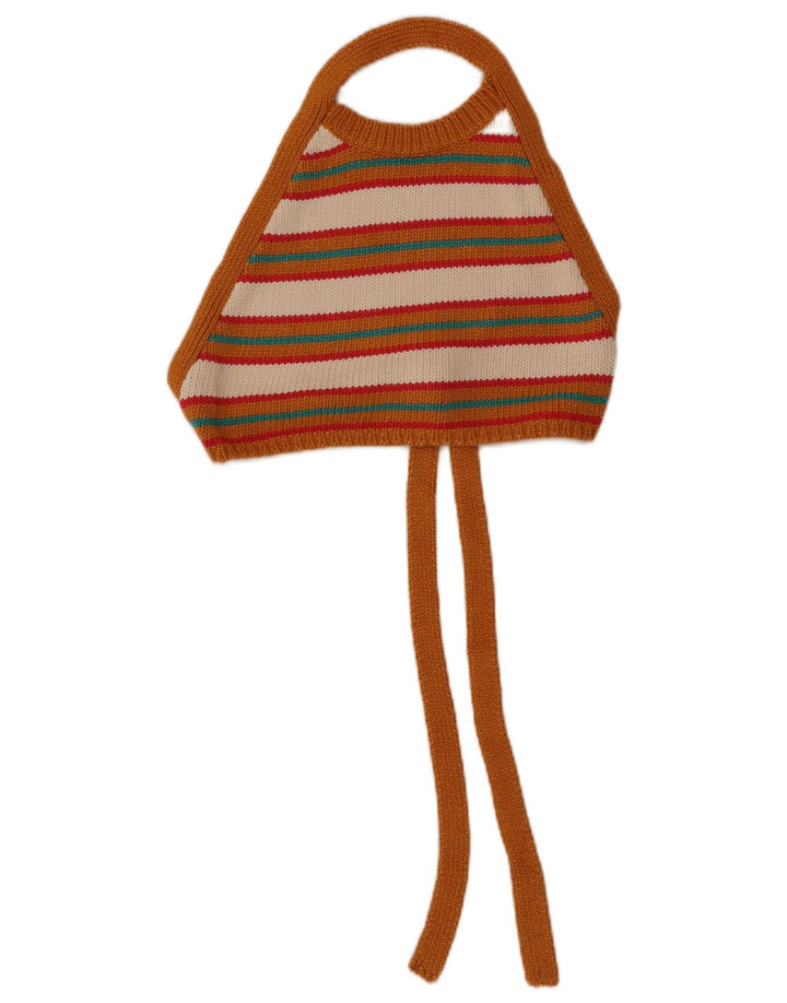 Zara Womens Crop Knit Halter Top UK 8 Petit Orange Rayé