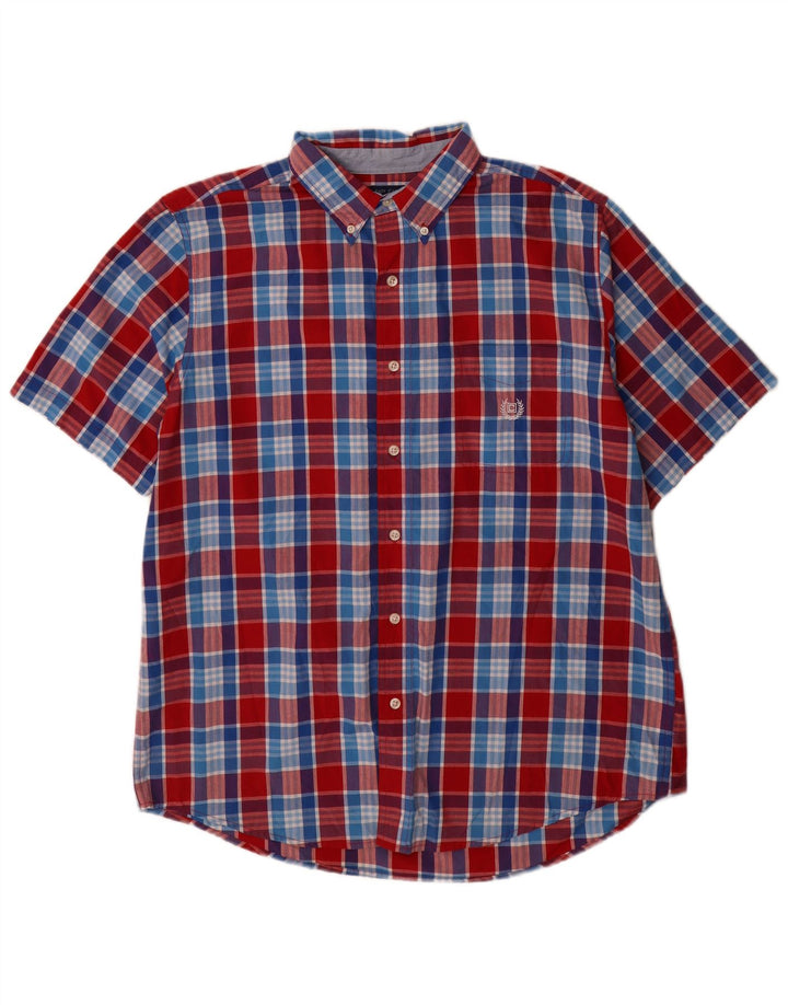 Chaps Chemise à manches courtes pour homme en coton à grands carreaux rouges