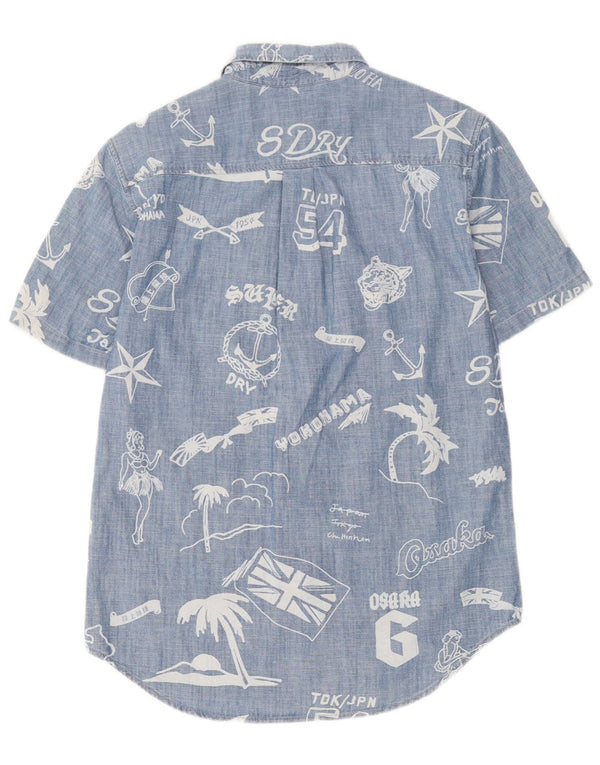 Superdry Chemise à Manches Courtes Regular Fit Graphic Homme Petit Bleu Coton