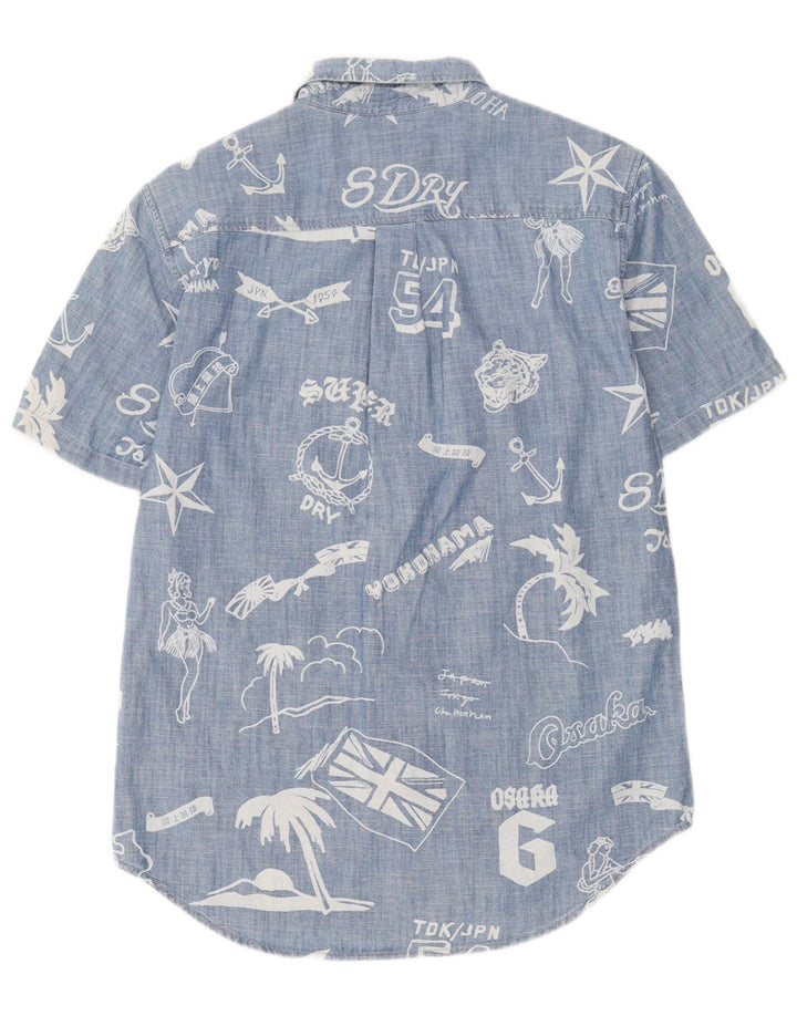 Superdry Chemise à Manches Courtes Regular Fit Graphic Homme Petit Bleu Coton