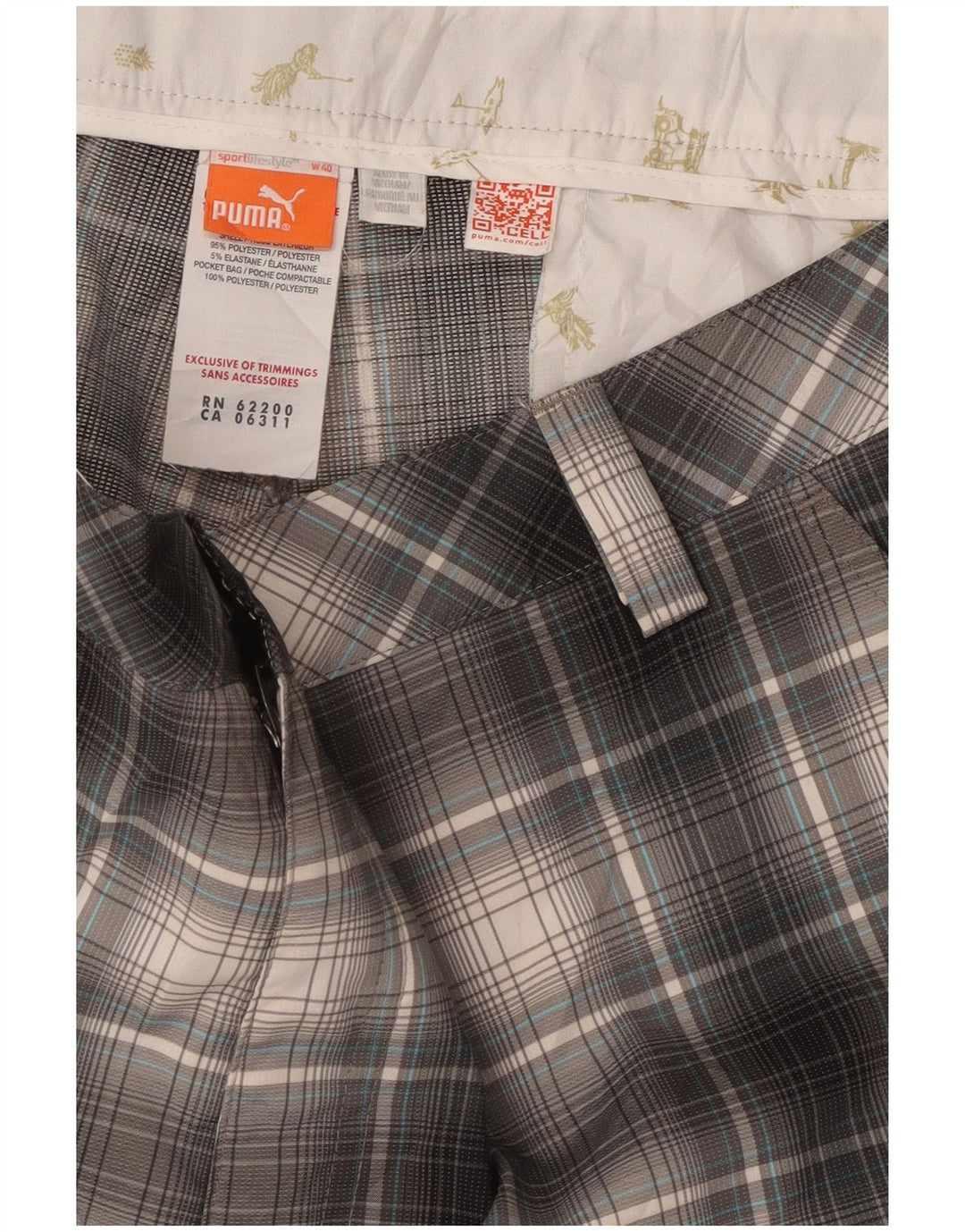 Puma Short Chino Homme W40 XL Gris Carreaux Polyester