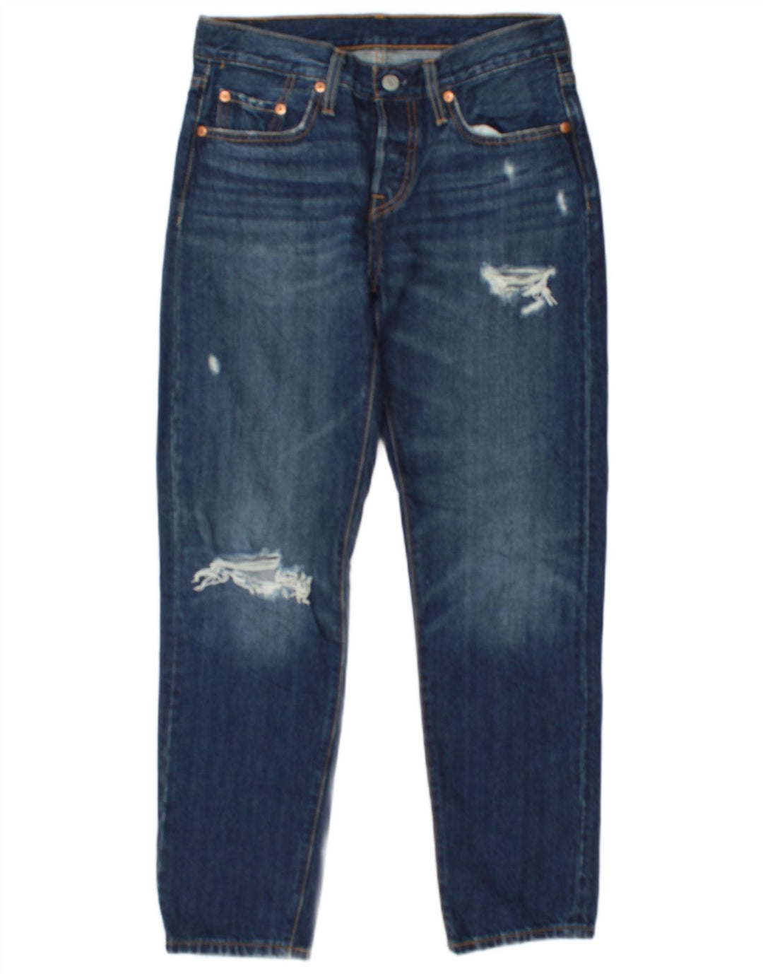 LEVI'S Womens 501 Distressed Straight Jeans W28 L28 Blue Cotton