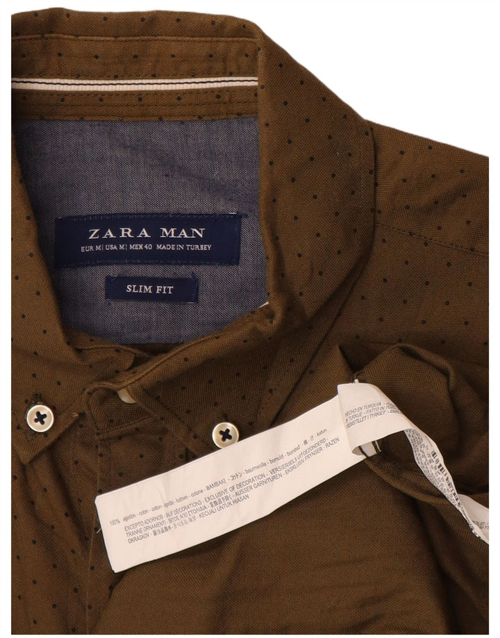 Chemise Slim Fit En Coton À Pois Kaki Moyen Homme Zara Homme
