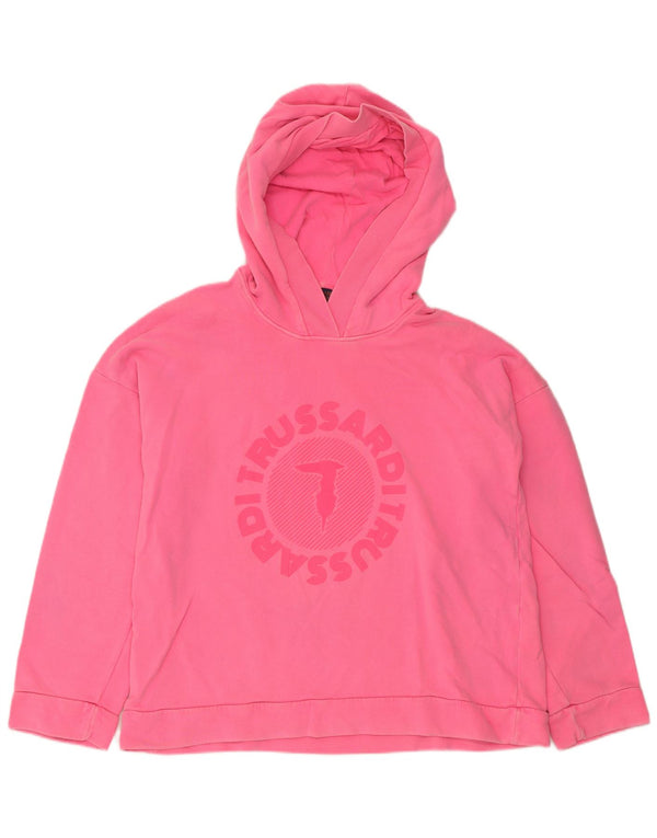 Trussardi Jeans Pull à capuche graphique surdimensionné pour femme Rose moyen UK 14