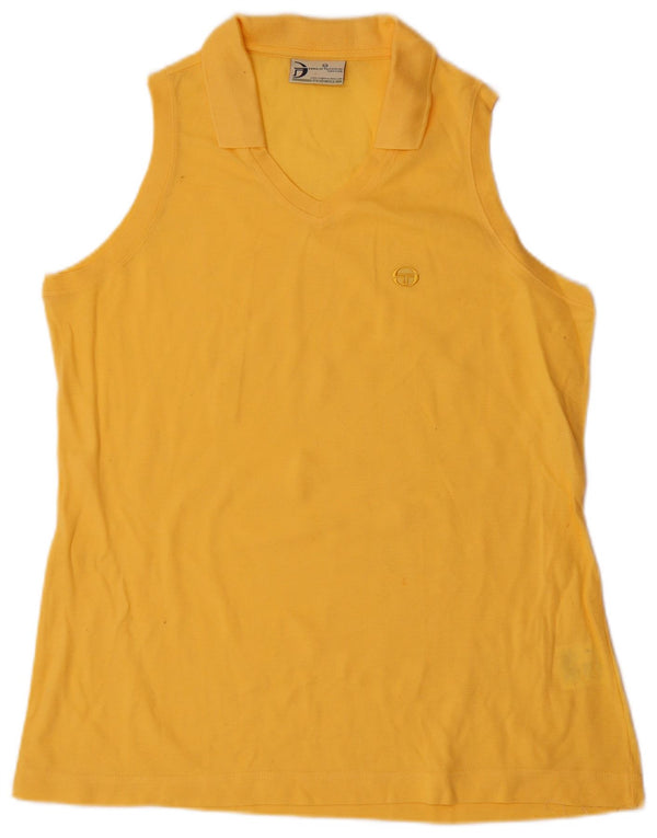 Sergio Tacchini Womens Sleeveless Polo Shirt UK 16 Large Yellow Cotton