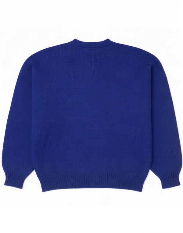 vintage Womens Crew Neck Jumper Pull UK 16 Grand Bleu Floral