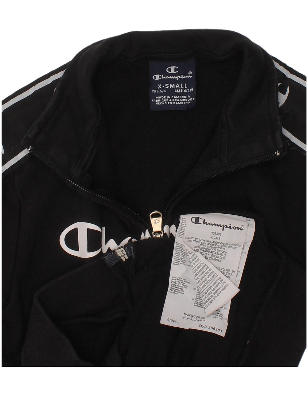 Champion Veste de survêtement graphique pour garçon 5-6 ans XS Noir Coton