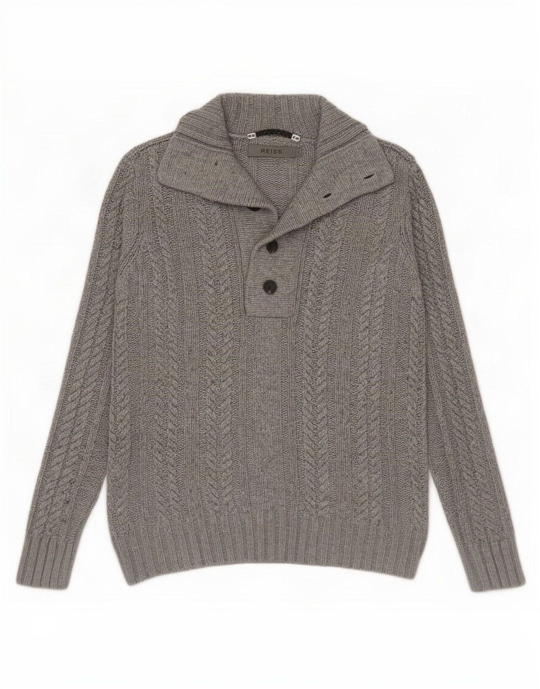 Reiss Pull à Col Boutonné Homme Petit Gris Viscose