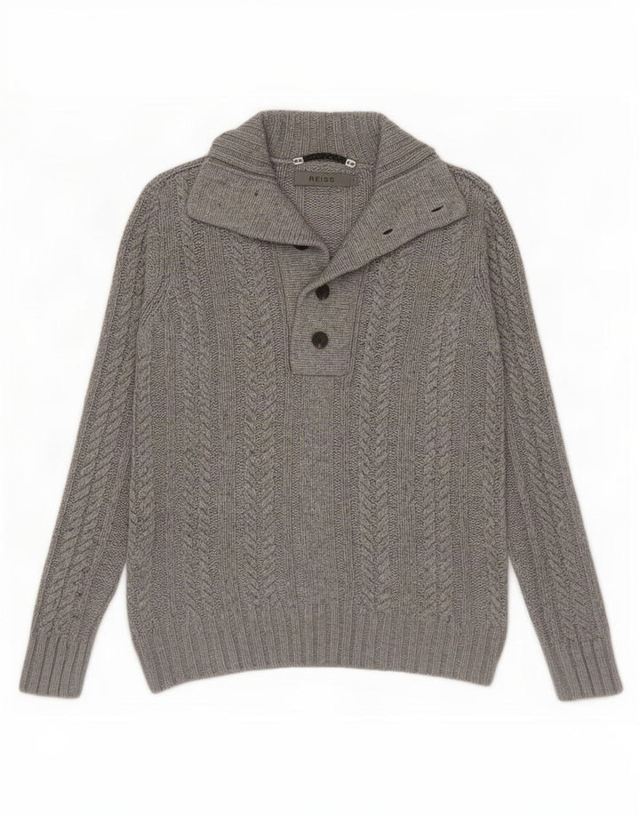 Reiss Pull à Col Boutonné Homme Petit Gris Viscose