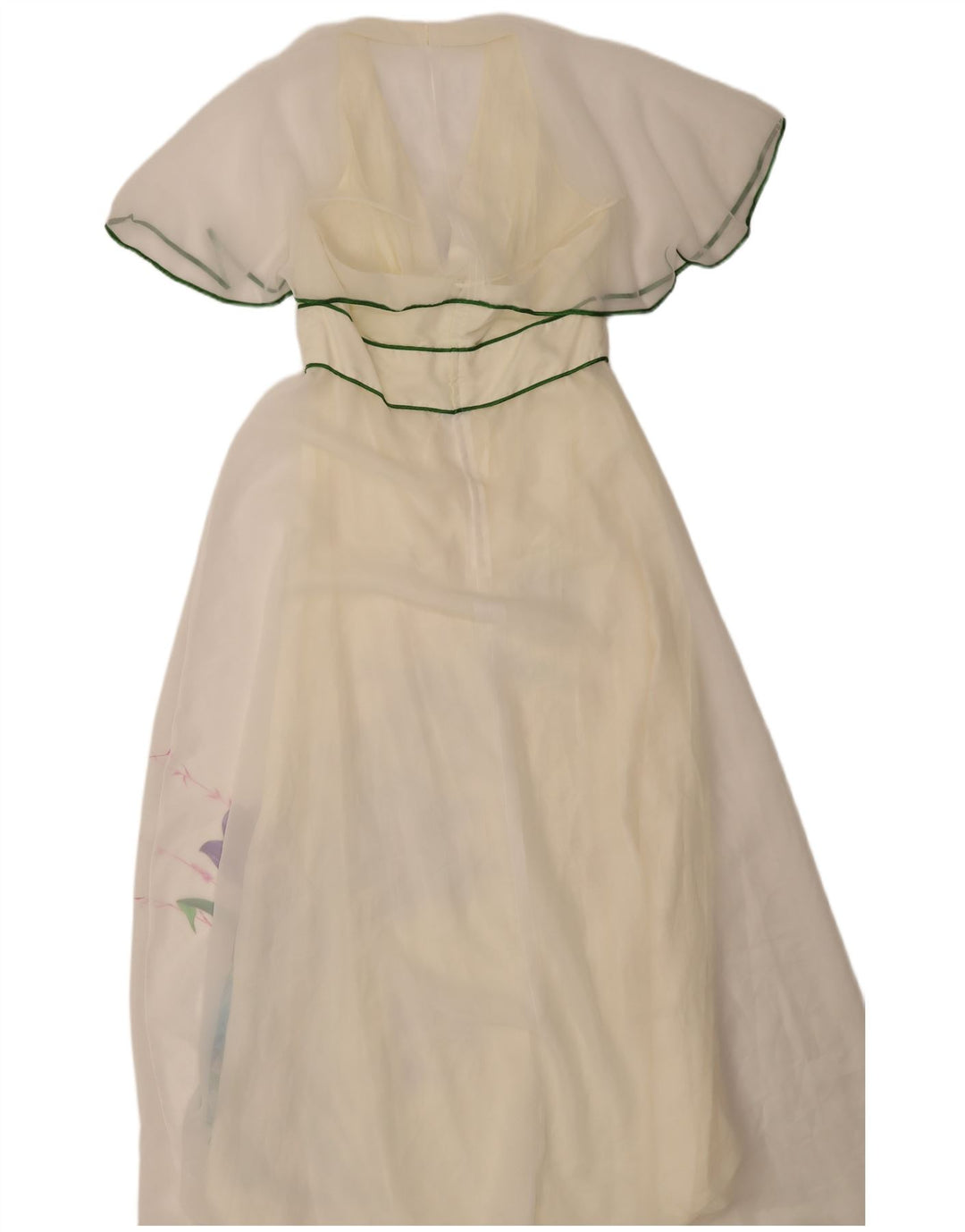 Robe Maxi Femme Vintage IT 46 Grand Polyester Floral Blanc