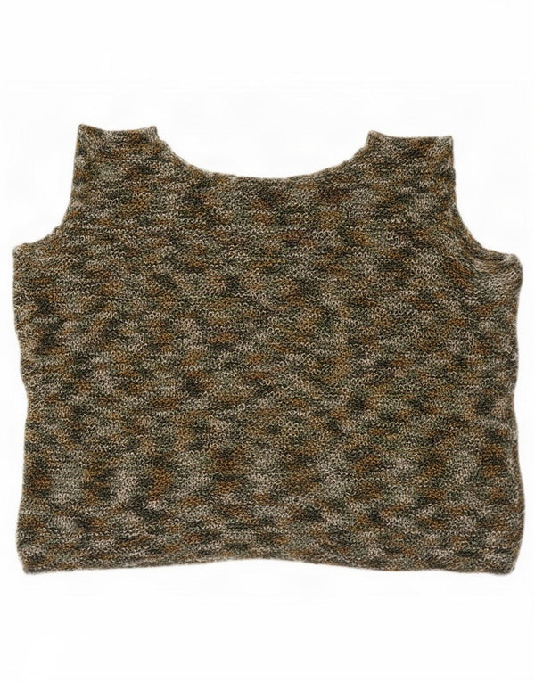 vintage Femmes Sans Manches Crop Top UK 14 Moyen Kaki Moucheté
