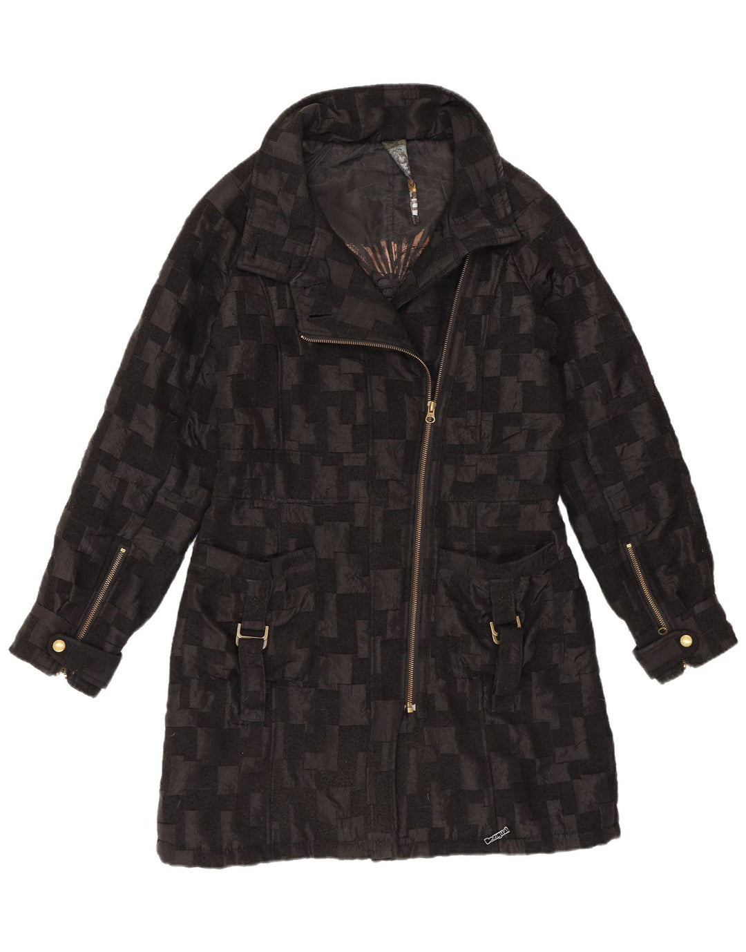 Desigual Manteau coupe-vent pour femme EU 40 Medium Noir Géométrique