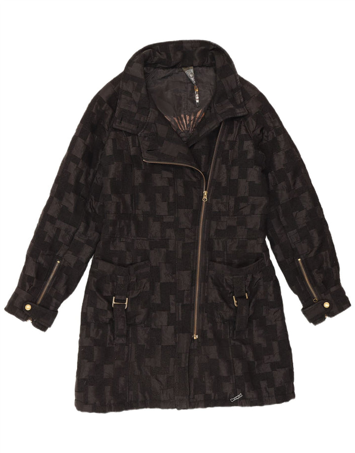 Desigual Manteau coupe-vent pour femme EU 40 Medium Noir Géométrique