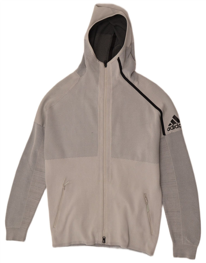 ADIDAS Pull à capuche zippé pour homme Gris moyen à fines rayures