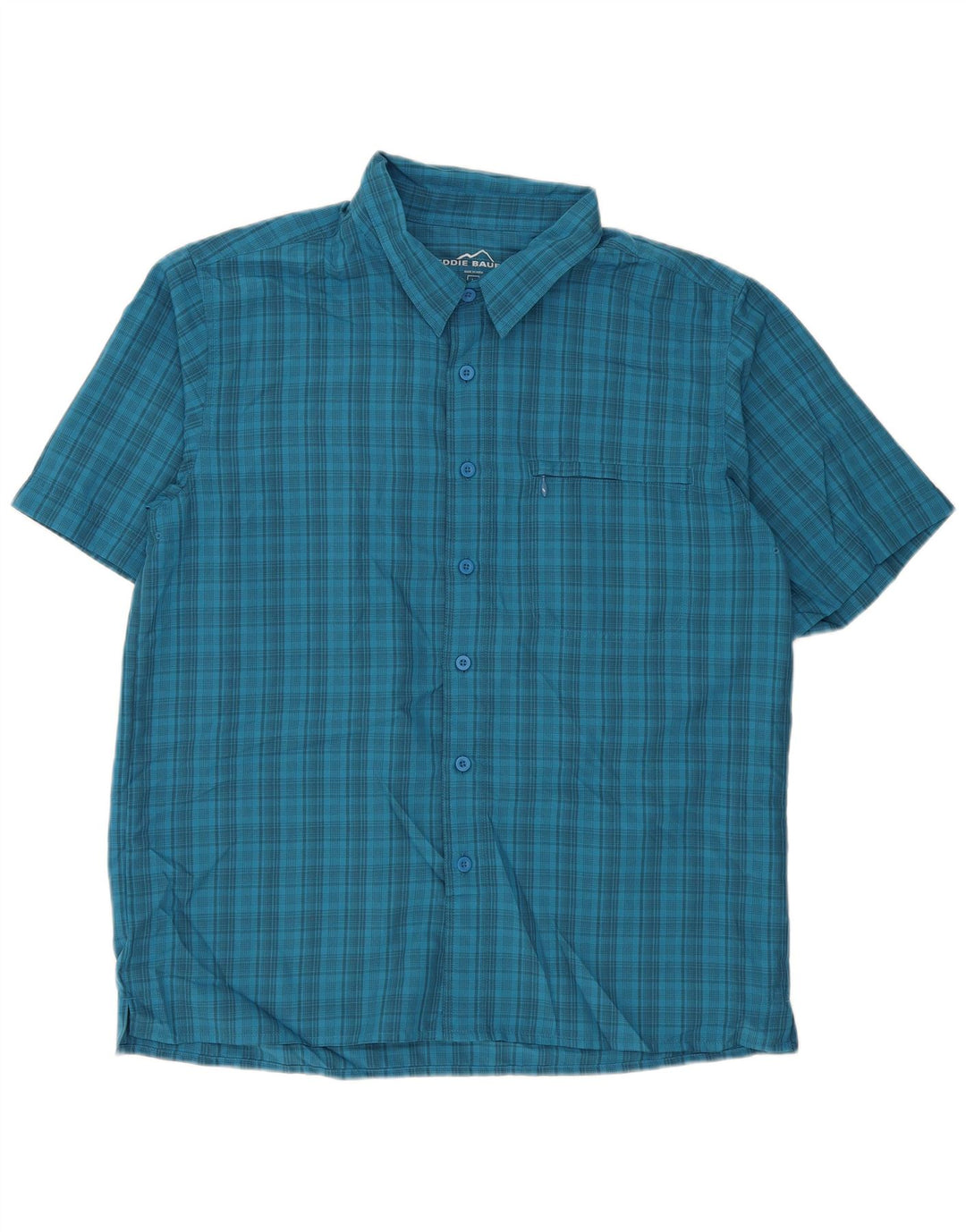 Eddie Bauer Chemise à manches courtes pour homme en polyester à grands carreaux bleus