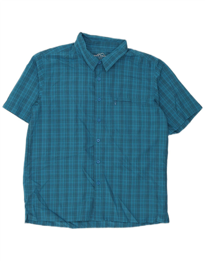 Eddie Bauer Chemise à manches courtes pour homme en polyester à grands carreaux bleus