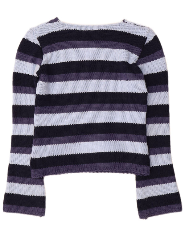 vintage Femme V-Col Jumper Pull UK 12 Moyen Multicolore Rayé
