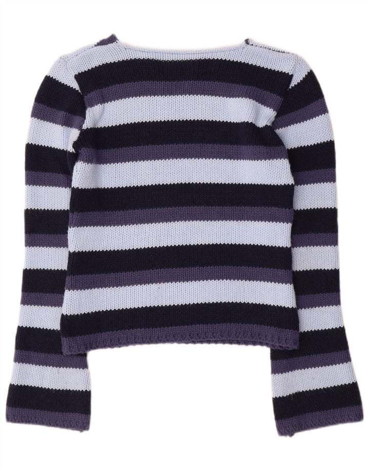 vintage Femme V-Col Jumper Pull UK 12 Moyen Multicolore Rayé