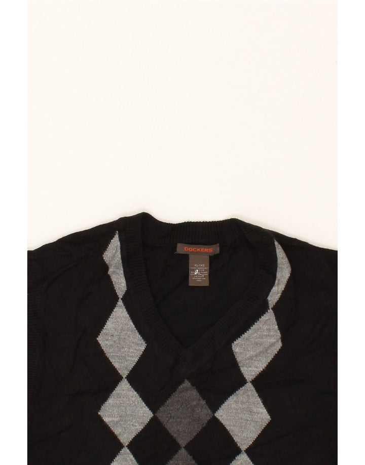 DOCKERS Mens Vest Tank Top XL Black Argyle/Diamond Acrylic Vintage Dockers and Second-Hand Dockers from Messina Hembry 
