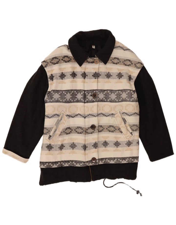 vintage Femmes Surdimensionné Coupe-Vent Manteau UK 18 XL Beige Géométrique