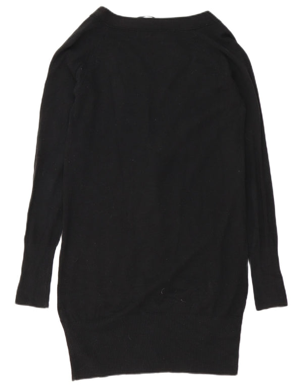 Zara Womens Longline Cardigan Sweater UK 16 Large Noir Coton