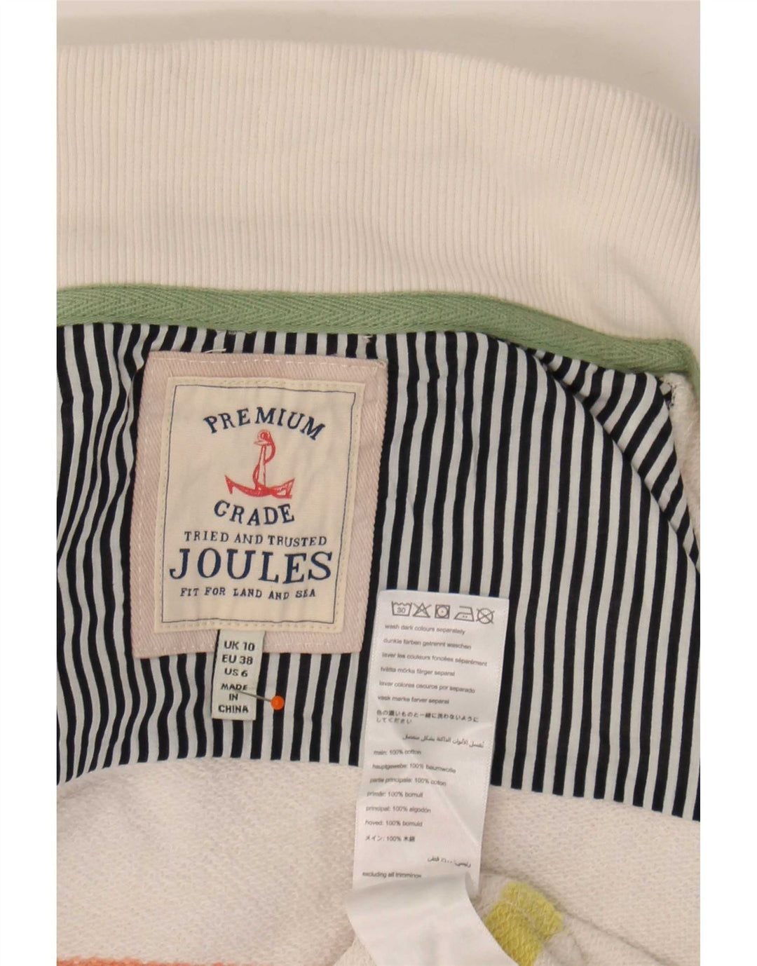 Joules Womens Button Neck Sweatshirt Jumper UK 10 Petit Blanc Rayé