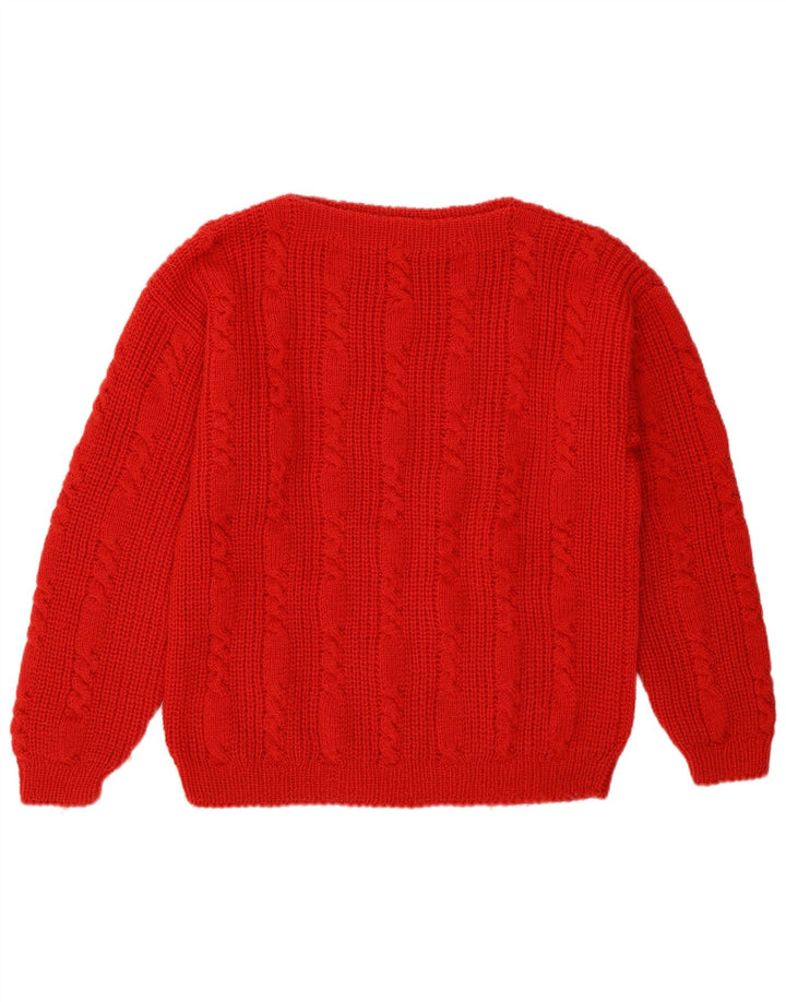 vintage Femmes Bateau Cou Jumper Pull UK 12 Rouge Moyen