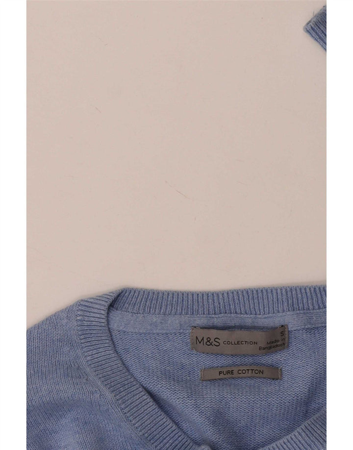 Marks & Spencer Pull col V pour homme en coton bleu Taille S