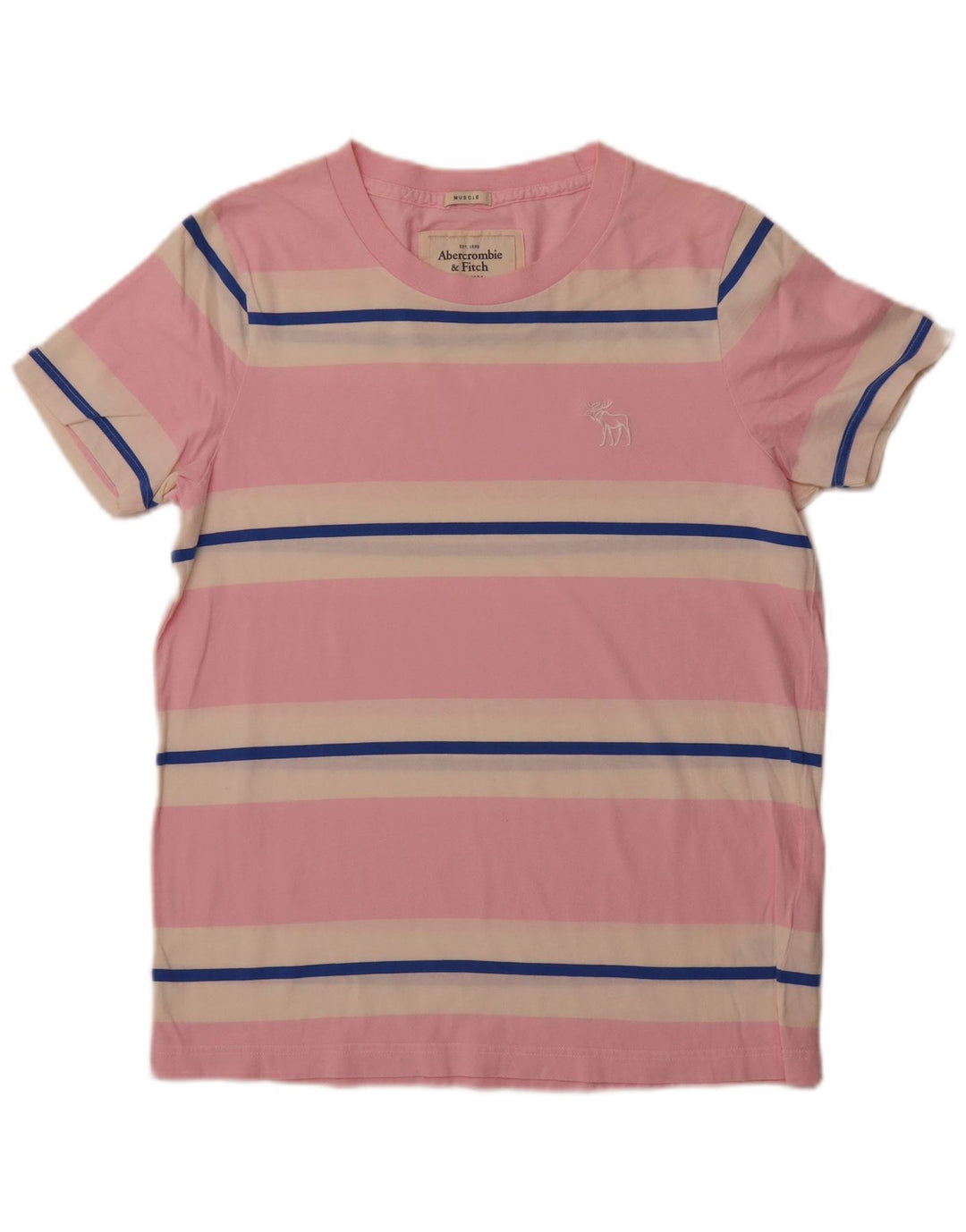 ABERCROMBIE & FITCH T-shirt musclé pour homme XL en coton rayé rose
